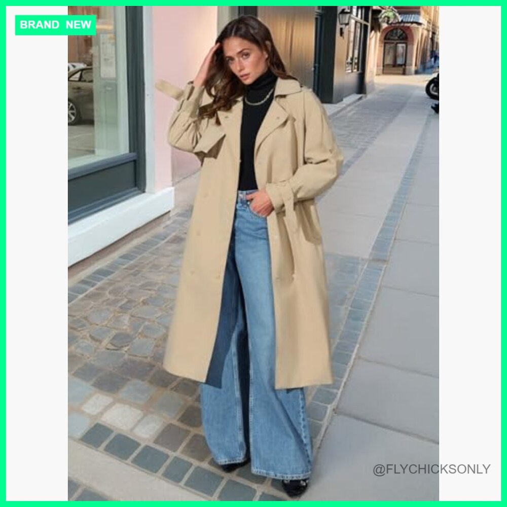 Lightweight Polyester Trench Coat Double-Breasted… - image 6